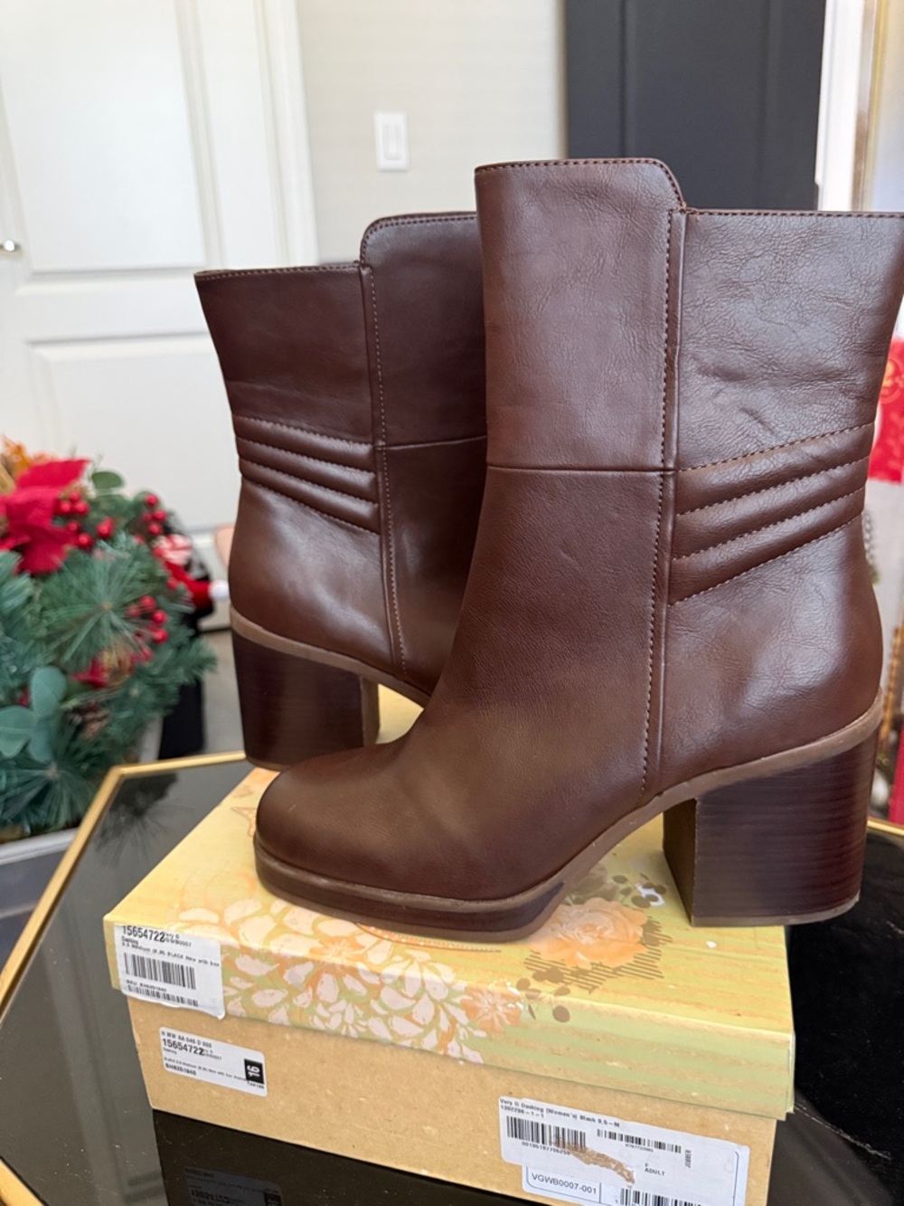 Kork-Ease Brown Leather Block Heel Ankle Boots